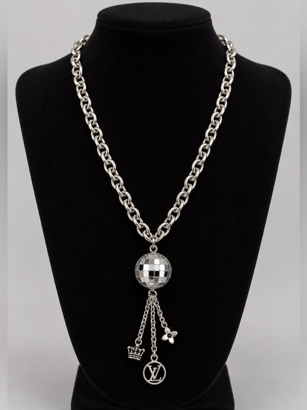 Louis Vuitton Disco Ball Bag Charm OOAK Necklace .